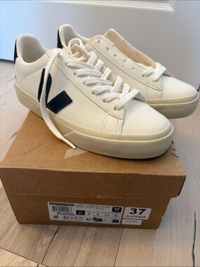 Veja White Leather Sneakers with Black V Accent